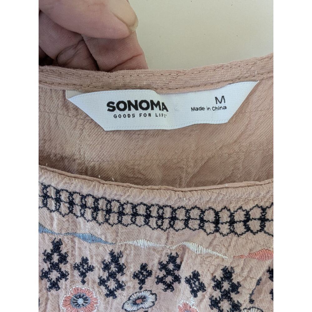 Sonoma Goods For Life Pink Embroidered Tiered Sleeveless Gauze Boho Dress Medium - Picture 6 of 7